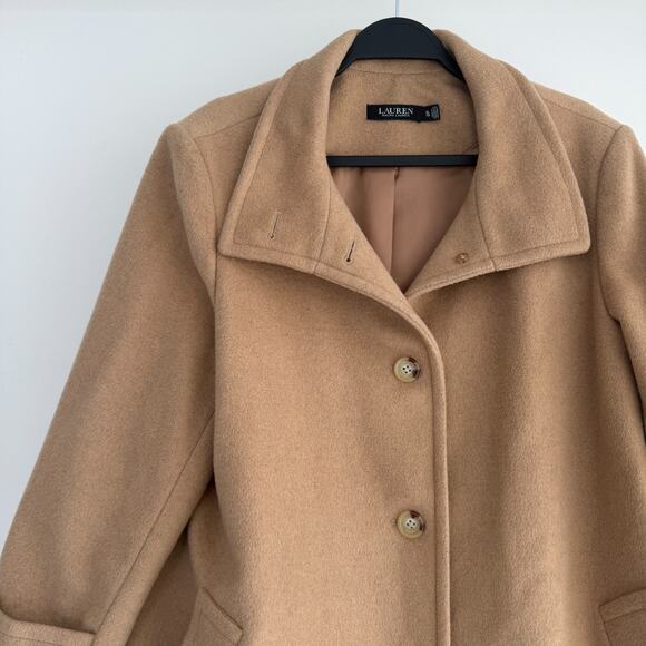 Ralph Lauren Wool Blend Car Coat Womens XL Camel Icon A Line Minimalist Luxury - Picture 5 of 16